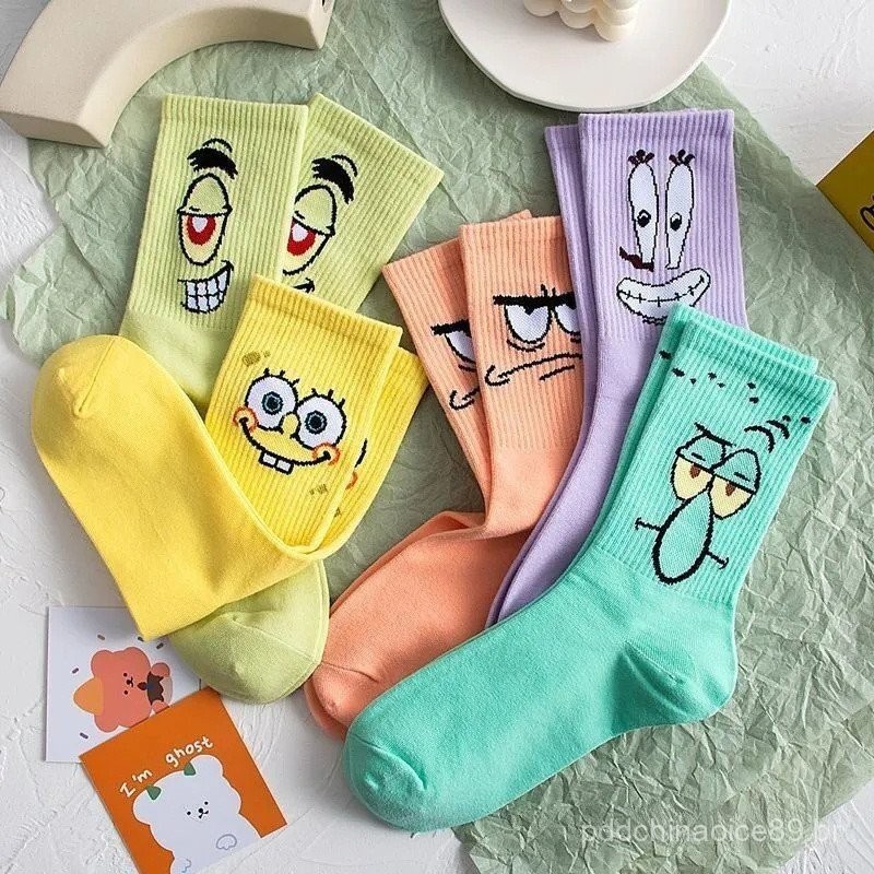 5 Pares de Meias Unissex Meias Bob Esponja Meias para Casal 5 Pares de Meias Unissex Meias Bob Esponja Meias para Casal