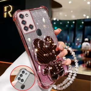 Capa Para SAMSUNG a21s Macio Claro Quatro Cantos Espessamento Banhado Silicone Caso De Telefone Coelho Espelho De Maquia - Oferta na Shopee