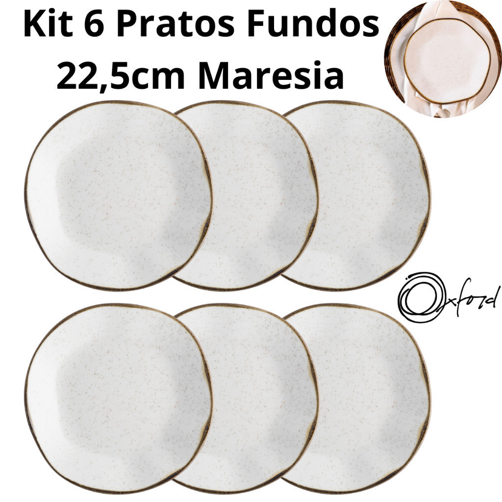 Jogo Conjunto 6 Pratos Fundos Ryo Maresia Areia 22,5cm Oxford Porcelanas Jogo Conjunto 6 Pratos Fundos Ryo Maresia Areia 22