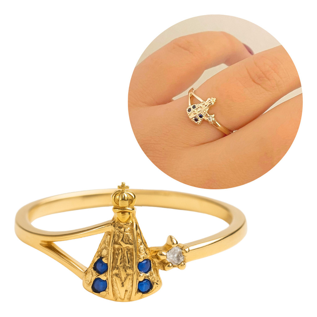 Anel Nossa Senhora Ponto De Luz Cravejado Banhado A Ouro 18k Anel Nossa Senhora Ponto De Luz Cravejado Banhado A Ouro 18k - Oferta na Shopee