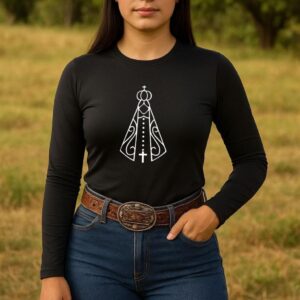 Camisa UV Feminina Manga Longa Nossa Senhora Aparecida Proteção Solar Térmica Algodão Country Cristã - Oferta na Shopee