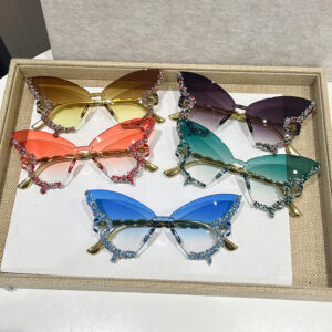 Óculos De Sol Em Forma De Borboleta Com Diamante Y2K Sem Aro Bling Gradiente Moda Luxo Grandes - Oferta na Shopee
