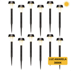 Kit 12 Luminarias Espeto Solar Jardim Balizador ABS 3000k - Oferta na Shopee