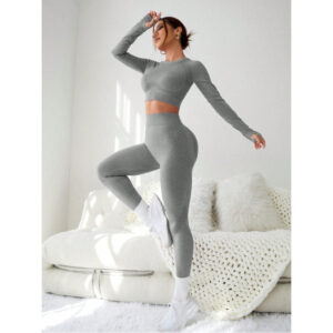 Conjunto Fitness Feminino Academia Cropeed Manga Longa + Calça Blackout Zero Transparencia - Oferta na Shopee