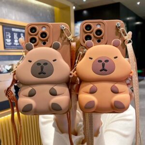 Capa De Telefone Capivara 3D Fofa Com Bolsa Zíper E Alça Silicone Macio À Prova De Choque Para Xiaomi Redmi Note 15 14 1 - Oferta na Shopee