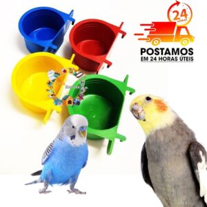 Kit Comedouro Com Suporte Gancho & Aba Para Calopsita Agapornis Periquito Australiano Canário Belga Aves Pássaros - Oferta na Shopee