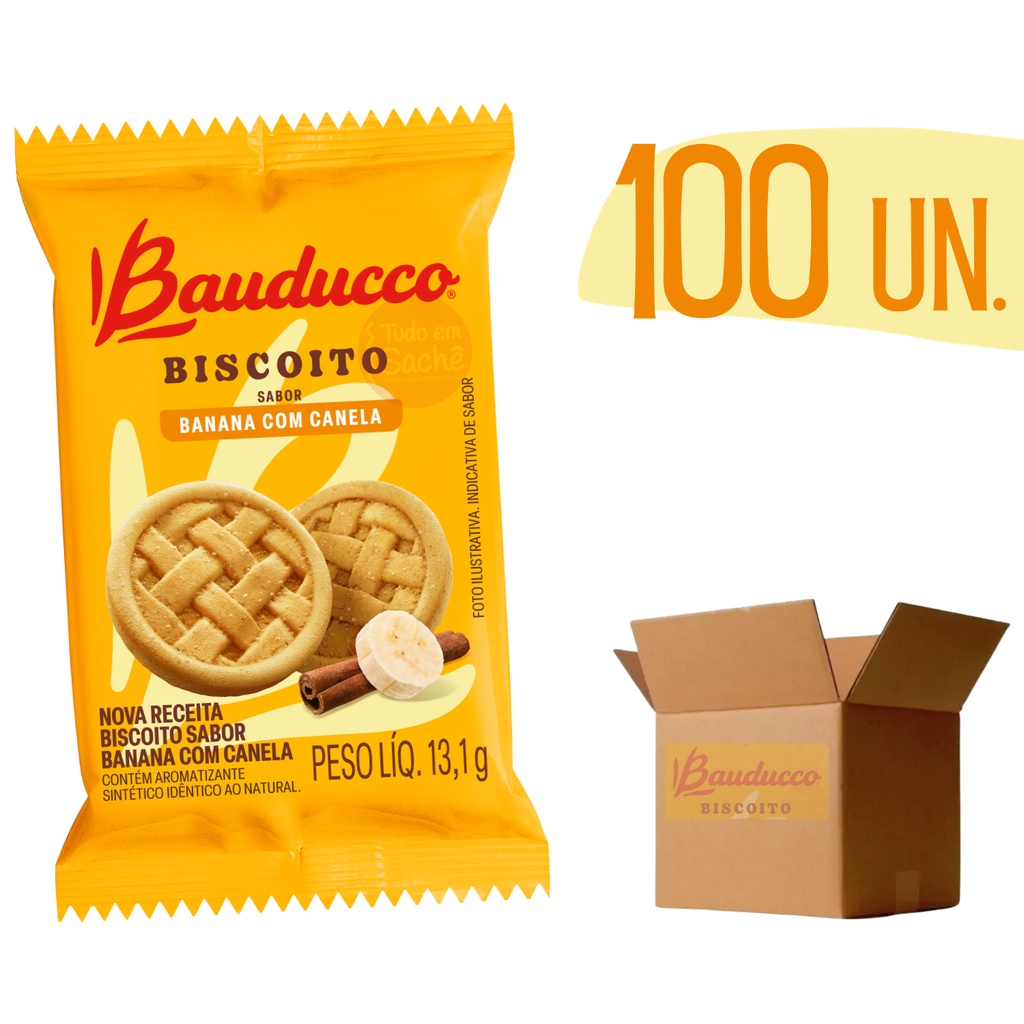 Biscoito Bauducco 11,8g Sabor Banana Com Canela – 100 unidades Biscoito Bauducco 11,8g Sabor Banana Com Canela – 100 unidades