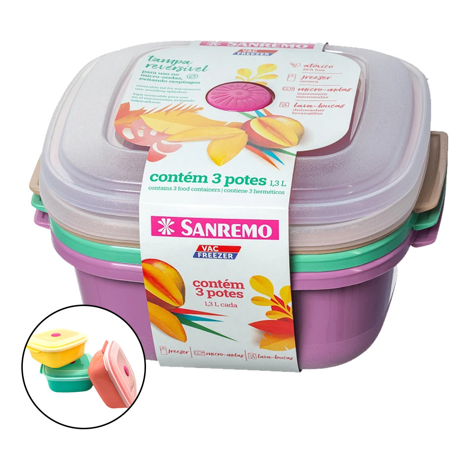 Jogo Pote Plástico 1300ml Quadrado Vac Freezer Kit 3 Sanremo Jogo Pote Plástico 1300ml Quadrado Vac Freezer Kit 3 Sanremo - Oferta na Shopee