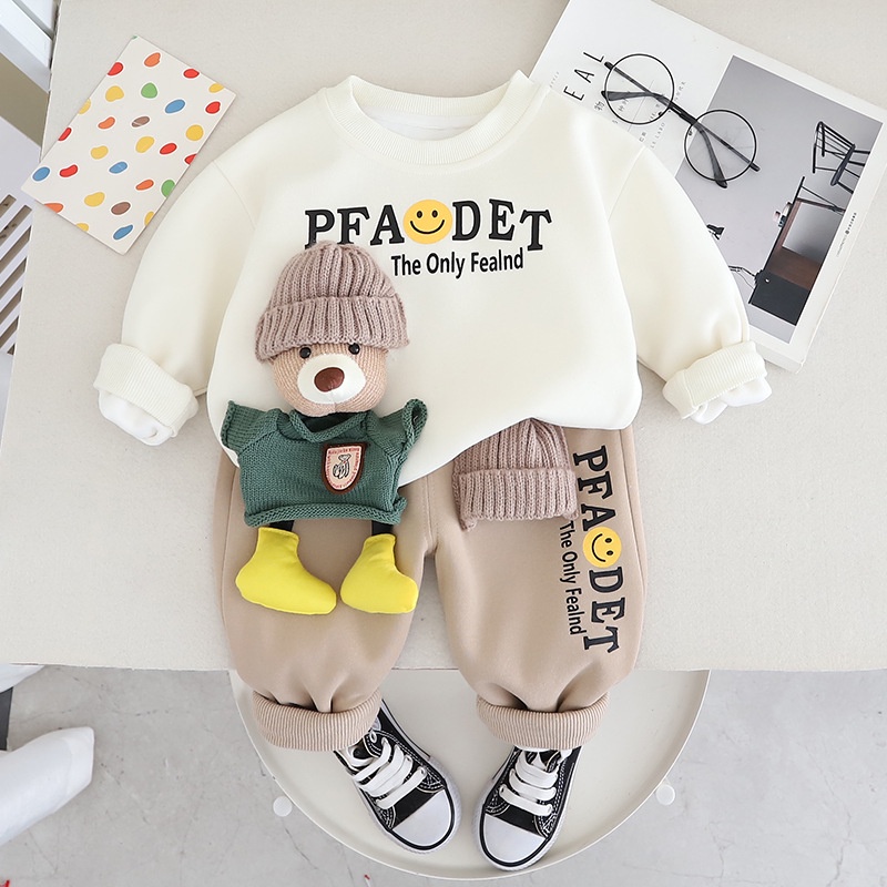 Conjuntos De Roupas Para Bebês Meninos Crianças Camiseta Espessa Meninas Algodão Sólido Manga Longa Pullover Tops + Fatos De Calças 2pcs Conjuntos De Roupas Para Bebês Meninos Crianças Camiseta Espessa Meninas Algodão Sólido Manga Longa Pullover Tops + Fatos De Calças 2pcs - Oferta na Shopee