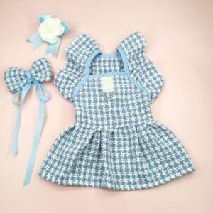 Roupas De Cachorro Azul Xadrez Para Shih Tzu Teddy Flying Sleeve Skirt Animal De Estimação Conjunto De Espartilho De Laç - Oferta na Shopee