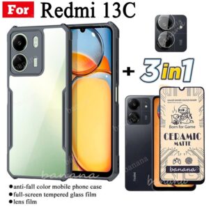 3 Em 1 Redmi 13C Capa De Telefone À Prova De Choque Para Redmi13C 14C 12C 10C 12 Note 12 Pro 12s Filme Fosco Cerâmico + - Oferta na Shopee