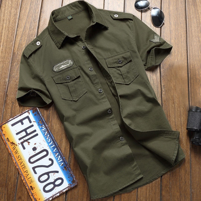Camisa Militar dos homens Tático Manga Curta Verão Tops Cor Sólida Alta Qualidade Algodão Bolso 5XL Plus Size Homem Roup Camisa Militar dos homens Tático Manga Curta Verão Tops Cor Sólida Alta Qualidade Algodão Bolso 5XL Plus Size Homem Roup