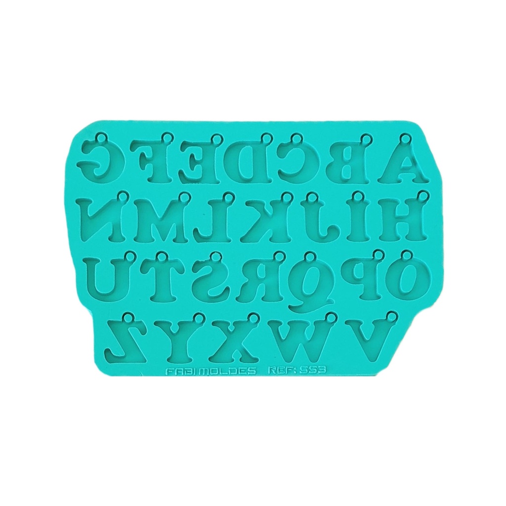 Molde Silicone Resina Alfabeto Pingentes Letras com Pino 1,7cm R-553 Molde Silicone Resina Alfabeto Pingentes Letras com Pino 1
