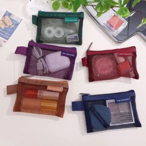 Mini Bolsa De Malha Quadrada-Moedas Com Zíper Transparente De Nylon Vintage Portátil De Maquiagem Para Viagem Papelaria Estudantes - Oferta na Shopee