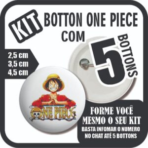 KIT 5 Botton One Piece Anime Desenho Manga Pin 3