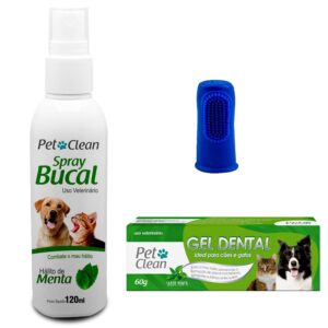 Kit Spray Bucal + Escova e Gel Dental para Cães Gatos Clean - Oferta na Shopee