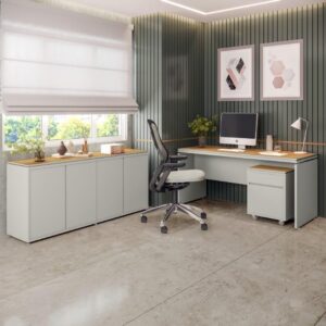 Conjunto de Escritório Office 3 Peças Mesa Escrivaninha Gaveteiro Balcão Oslo - Oferta na Shopee