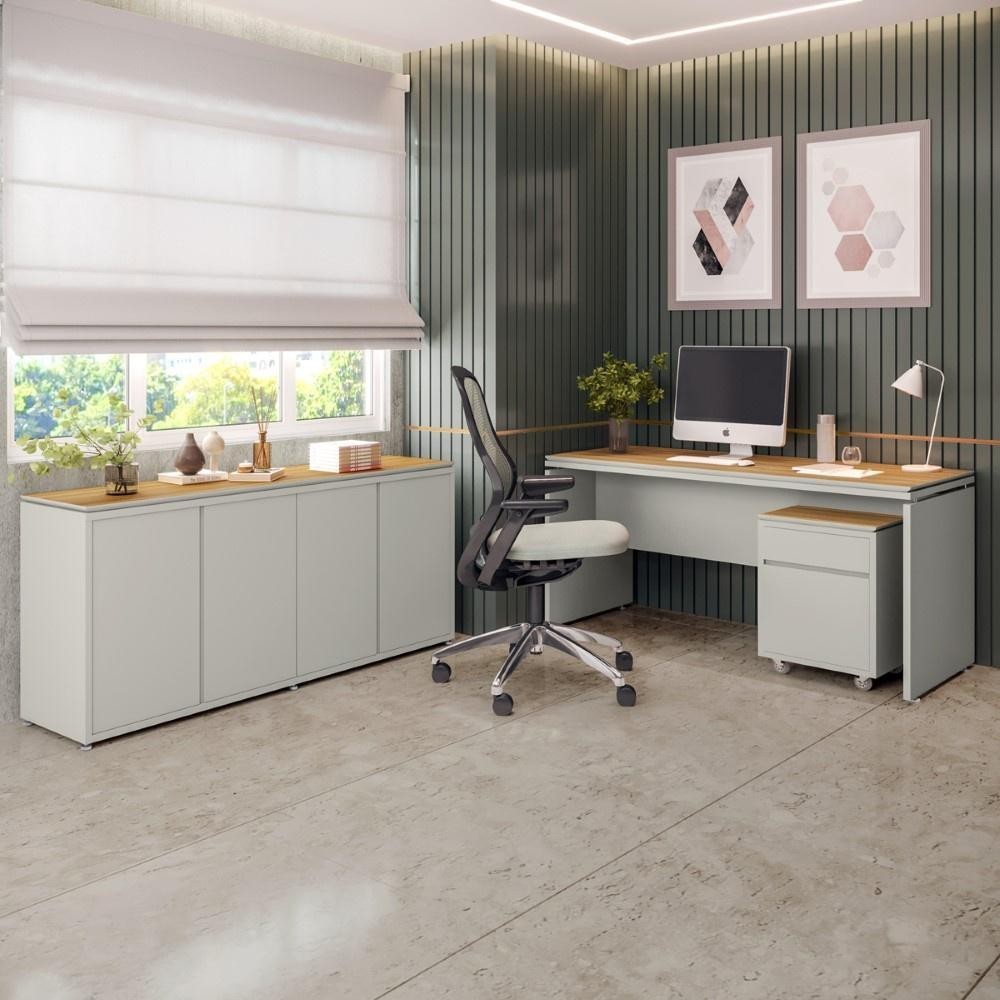 Conjunto de Escritório Office 3 Peças Mesa Escrivaninha Gaveteiro Balcão Oslo Conjunto de Escritório Office 3 Peças Mesa Escrivaninha Gaveteiro Balcão Oslo