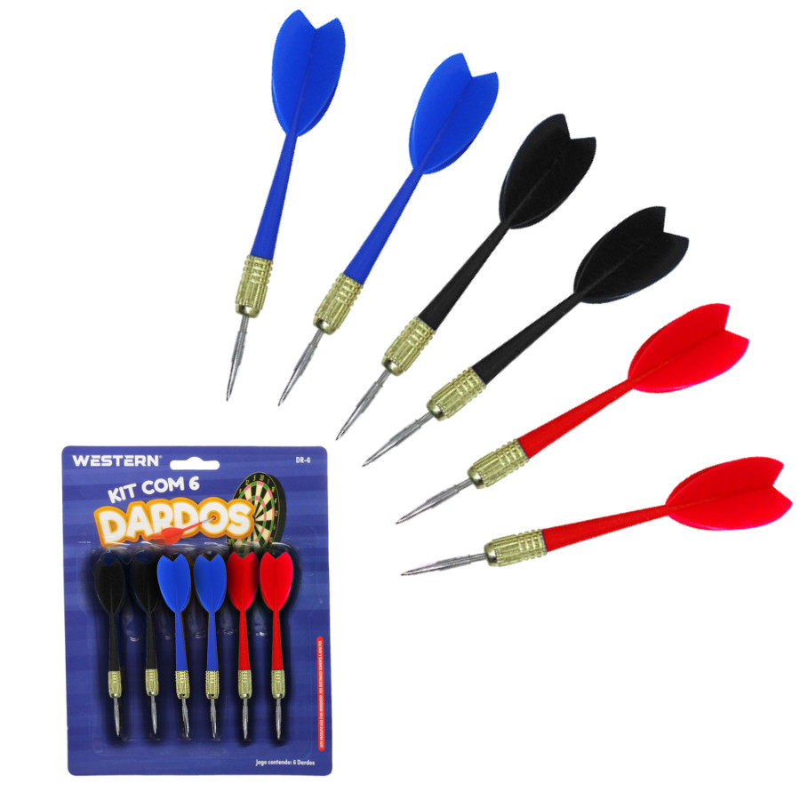 Kit Jogo 6 Dardos De Ponta Metal Profissional Aço Inox 11cm Kit Jogo 6 Dardos De Ponta Metal Profissional Aço Inox 11cm