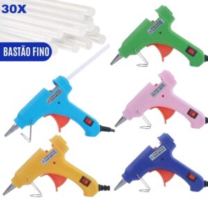 Pistola de Cola Quente Bico Fino Profissional Não Pinga 20W + 30 Bastões Botão LIGA/DESLIGA Bivolt - Oferta na Shopee