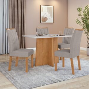 Conjunto Sala de Jantar Mesa Celebrare 120x80 Tampo Vidro/MDF com 4 Cad Apogeu Veludo Amendoa/off - Oferta na Shopee
