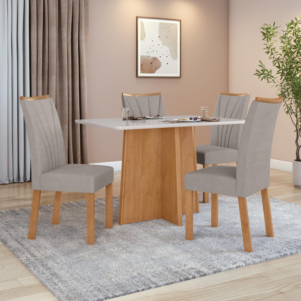 Conjunto Sala de Jantar Mesa Celebrare 120×80 Tampo Vidro/MDF com 4 Cad Apogeu Veludo Amendoa/off Conjunto Sala de Jantar Mesa Celebrare 120×80 Tampo Vidro/MDF com 4 Cad Apogeu Veludo Amendoa/off