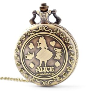 Retro Alice no País das Maravilhas Bronze Bolso de quartzo Colar Pocket Relógio - Oferta na Shopee