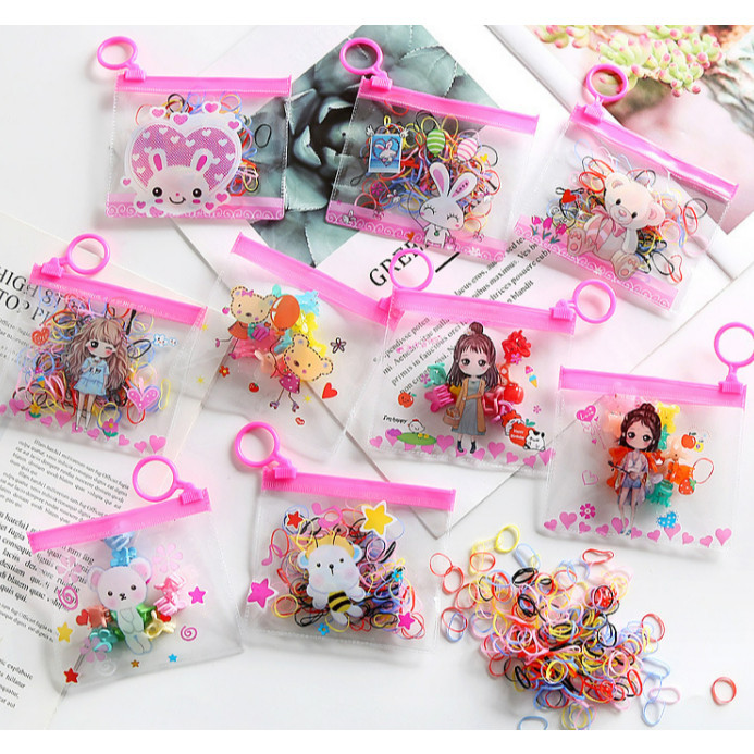 Kit 1/2/3/4/5/6/12 bolsinha com 100 Peças Elástico De Cabelo Feminino Saco ziplock de desenho animado Kit 1/2/3/4/5/6/12 bolsinha com 100 Peças Elástico De Cabelo Feminino Saco ziplock de desenho animado - Oferta na Shopee