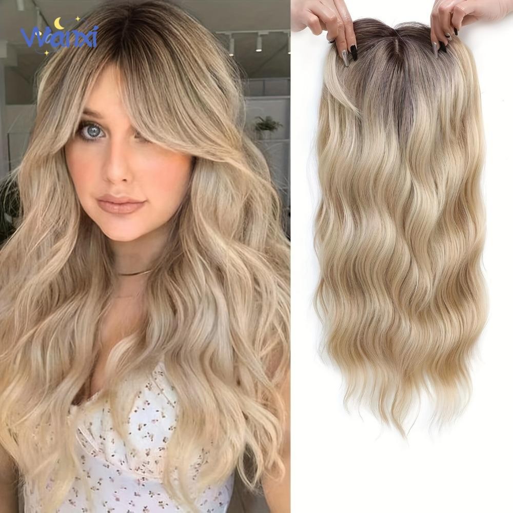 Toppers De Cabelo Sintético WANXI , Extensões Encaracolado Longo E Ondulado Com Franja , Clipe Em Toppers De Cabelo Sintético WANXI