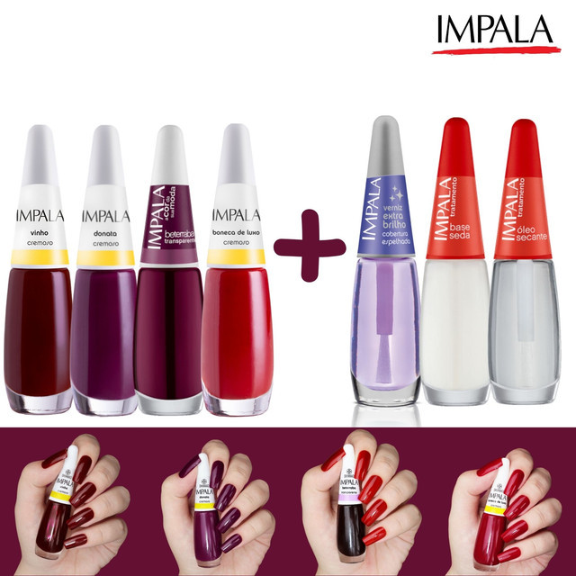 Esmaltes Impala Tons Roxos e Vermelho + Base Esmaltes Atacado 2 a 7 Unidades Esmaltes Impala Tons Roxos e Vermelho + Base Esmaltes Atacado 2 a 7 Unidades - Oferta na Shopee