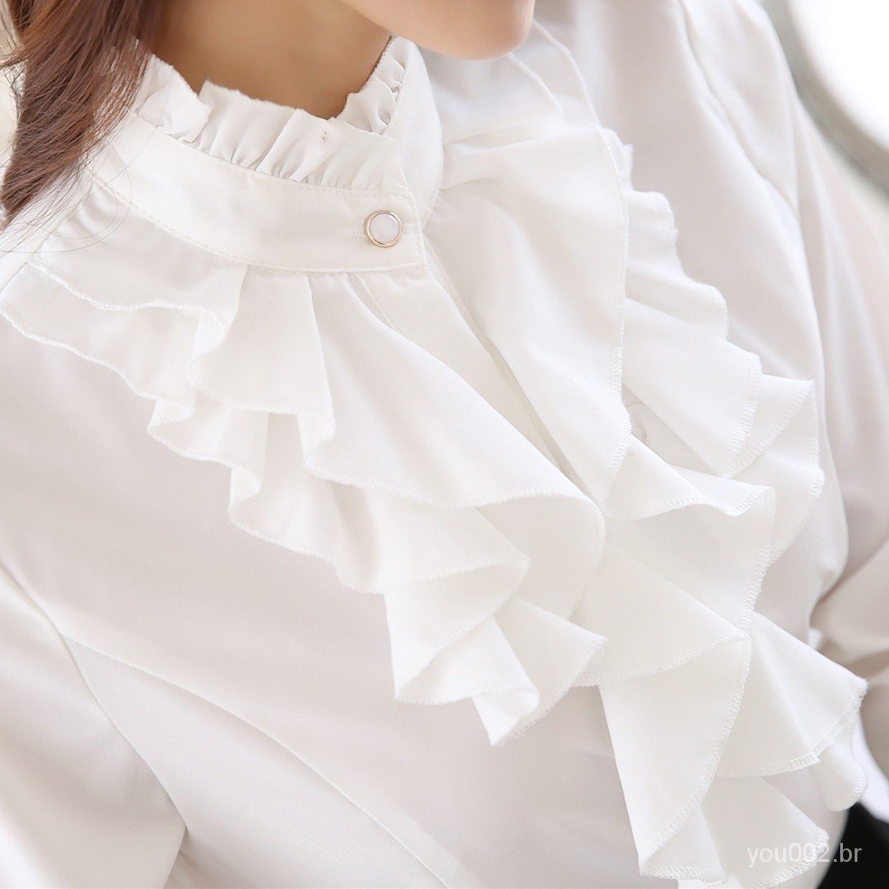 2022 Primavera Outono Nova Ruffled Baixo Estilo Algodão Puro Camisa Com Mulheres Manga Comprida 2022 Primavera Outono Nova Ruffled Baixo Estilo Algodão Puro Camisa Com Mulheres Manga Comprida