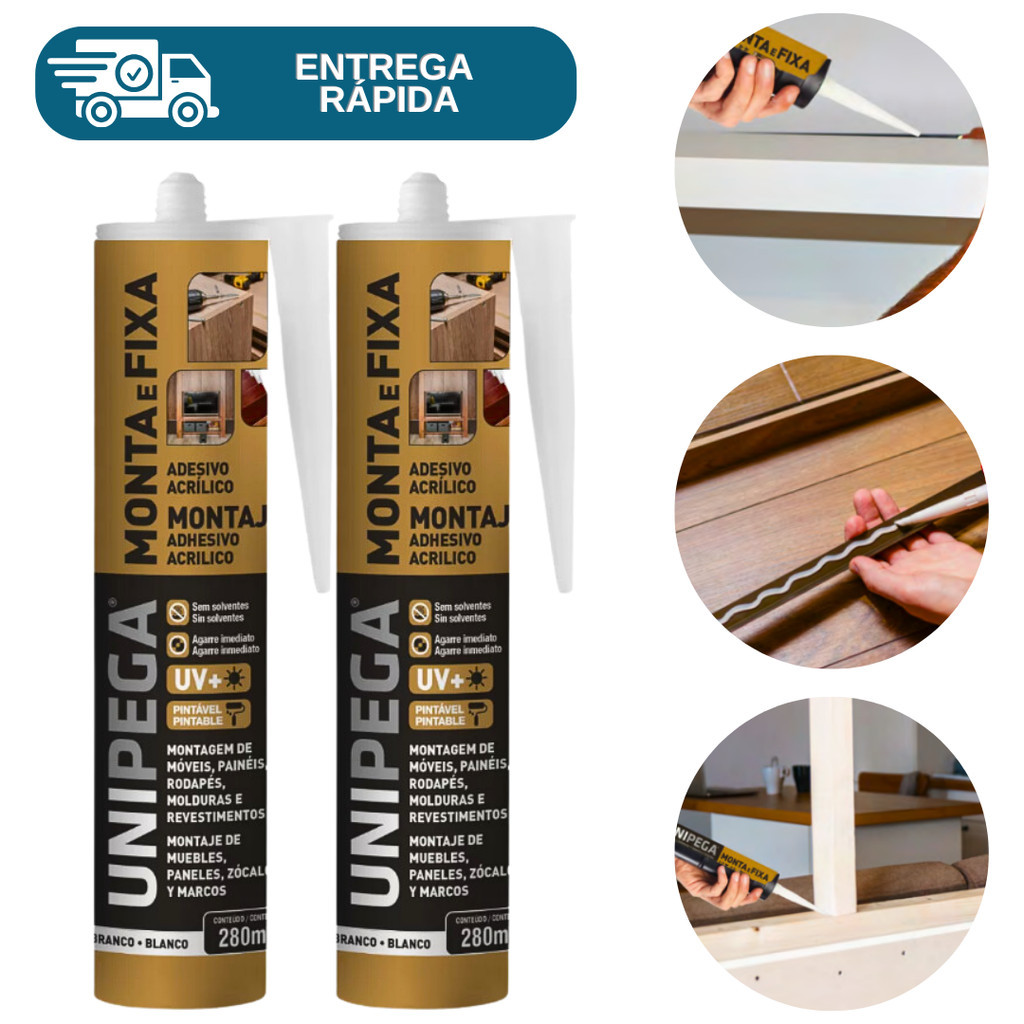 Kit 2 Cola Monta e Fixa Adesivo Selante 400g Unipega Móveis Prateleira Esquadria Rodapé Concreto Kit 2 Cola Monta e Fixa Adesivo Selante 400g Unipega Móveis Prateleira Esquadria Rodapé Concreto