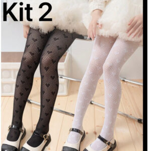 KIT2 Meia Calça Infantil Arrastão Coração Menina - Oferta na Shopee