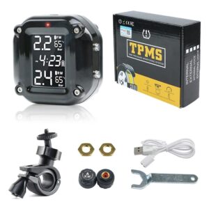 Sistema De Monitoramento De Pressão De Pneus TPMS De Motocicleta Com 2 Sensores Externos Display LCD Alarme De Temperatura À Prova D'água Carregamento USB - Oferta na Shopee