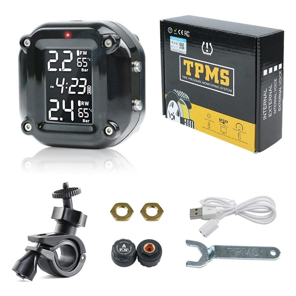 Sistema De Monitoramento De Pressão De Pneus TPMS De Motocicleta Com 2 Sensores Externos Display LCD Alarme De Temperatura À Prova D'água Carregamento USB Sistema De Monitoramento De Pressão De Pneus TPMS De Motocicleta Com 2 Sensores Externos Display LCD Alarme De Temperatura À Prova D'água Carregamento USB - Oferta na Shopee