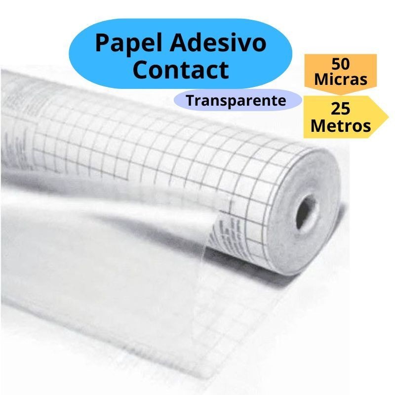Papel Adesivo Contact Transparente 50 Micras 45cm x 25 Metros Cristal Papel Contact Papel Adesivo Contact Transparente 50 Micras 45cm x 25 Metros Cristal Papel Contact