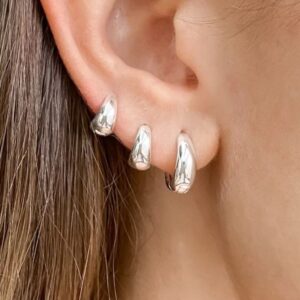 Trio Brinco de Argola Click Lisa Ouro 18K a prata 925 Antialérgico com KIT 3 pares branco - Oferta na Shopee