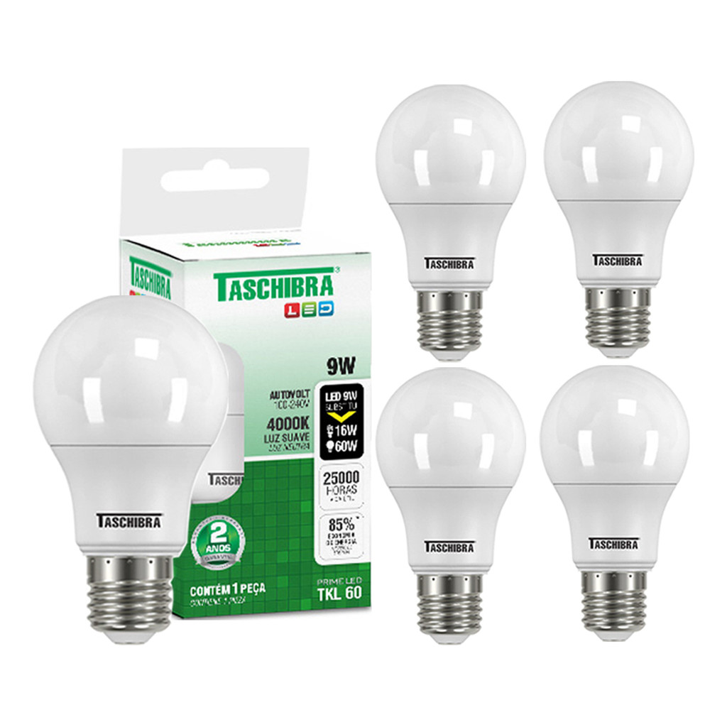 Kit 5 Lâmpada Led 9w Luz Morna Branco Neutro 4000k Taschibra Kit 5 Lâmpada Led 9w Luz Morna Branco Neutro 4000k Taschibra - Oferta na Shopee