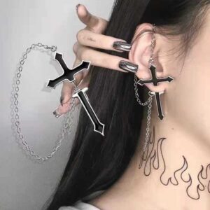 Gótico Punk Personalidade Brincos De Óleo De Gotejamento Orelha E Fria Bonito Salto Exagerado Em Cadeia Cruzada - Oferta na Shopee