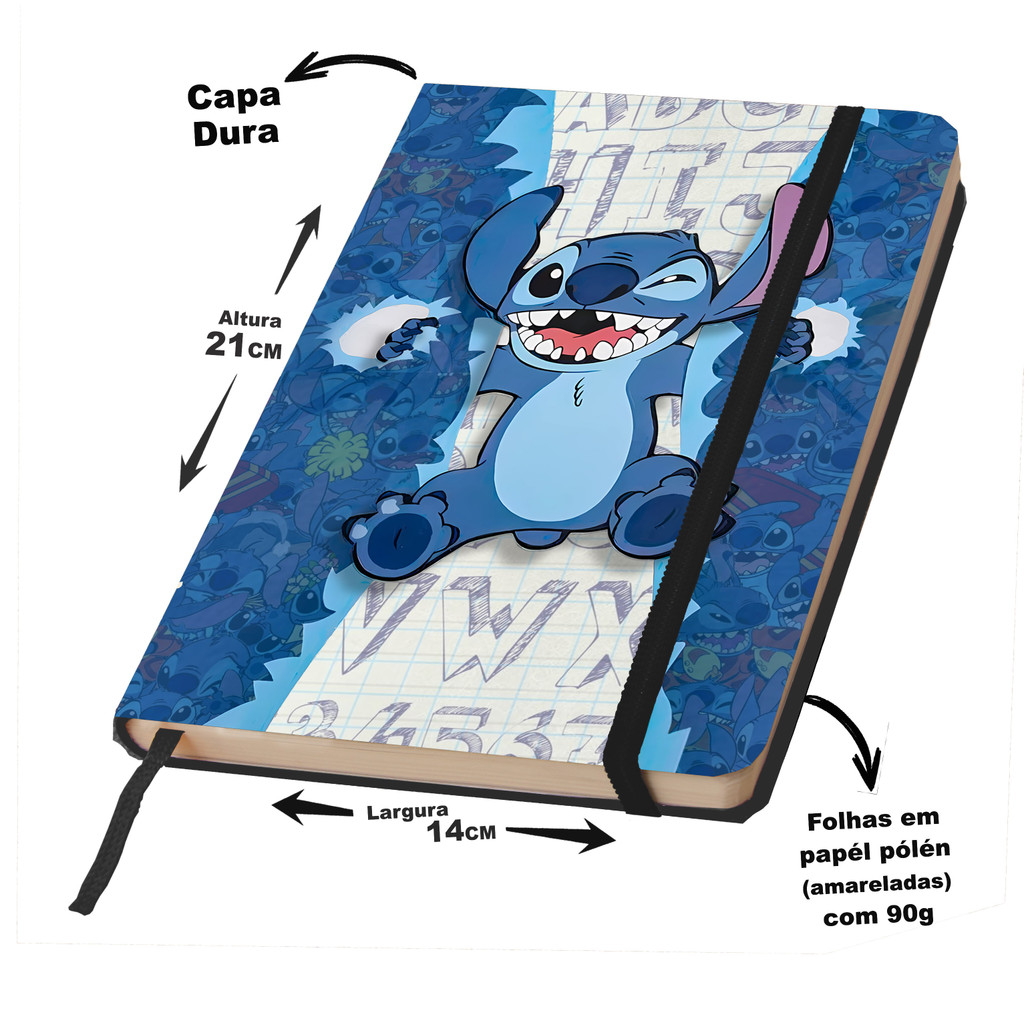 Caderno Sketchbook ou de anotação Capa dura GRANDE 21X14cm tema Stitch Caderno Sketchbook ou de anotação Capa dura GRANDE 21X14cm tema Stitch