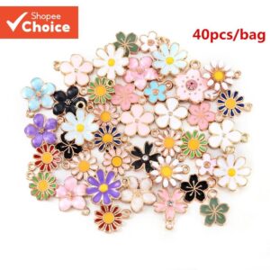 Colorido Sortido 40 Unidades/Saco Liga De Esmalte Misto Margarida Flores Pingente Amuletos Acessórios Faça Você Mesmo - Oferta na Shopee