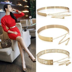 Adegree Feminino Cheio De Metal Cintura Corrente Espelho Largo Ouro Prata Placa Correntes Cinto Novo - Oferta na Shopee