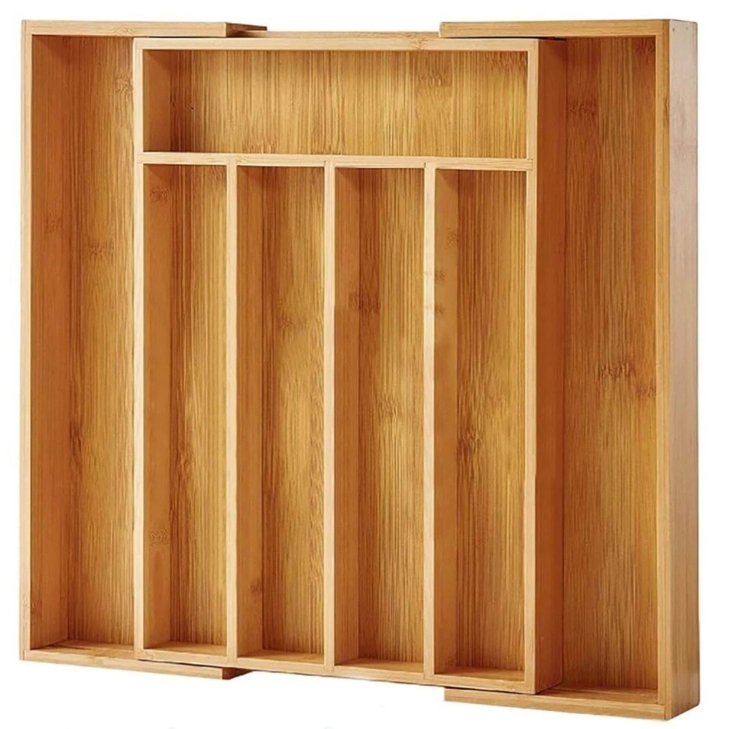 Porta Talheres de Bambu Extensível Organizador de Gavetas com 7 Divisórias Grande Divisor de Cozinha Multiuso Porta Talheres de Bambu Extensível Organizador de Gavetas com 7 Divisórias Grande Divisor de Cozinha Multiuso