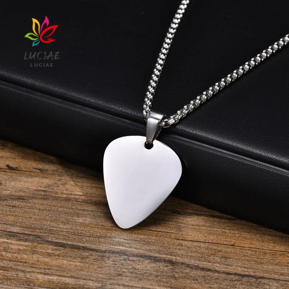 LUCIAE Colar De Palheta De Guitarra , Pingente De Palhetas Em Aço Titânio Com Coração , Preta Prateada LUCIAE Colar De Palheta De Guitarra