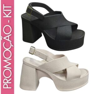 Kit  Pares Tamanco Meia Pata Sandália Salto Alto Plataforma Confortável - Oferta na Shopee