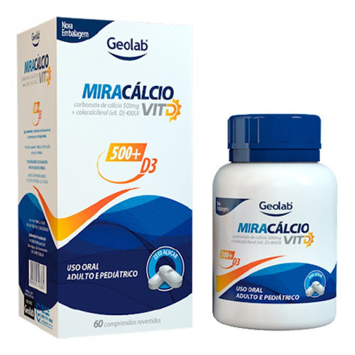 Miracálcio Vit D 500mg + 400ui C/60 Comprimidos Geolab Miracálcio Vit D 500mg + 400ui C/60 Comprimidos Geolab - Oferta na Shopee