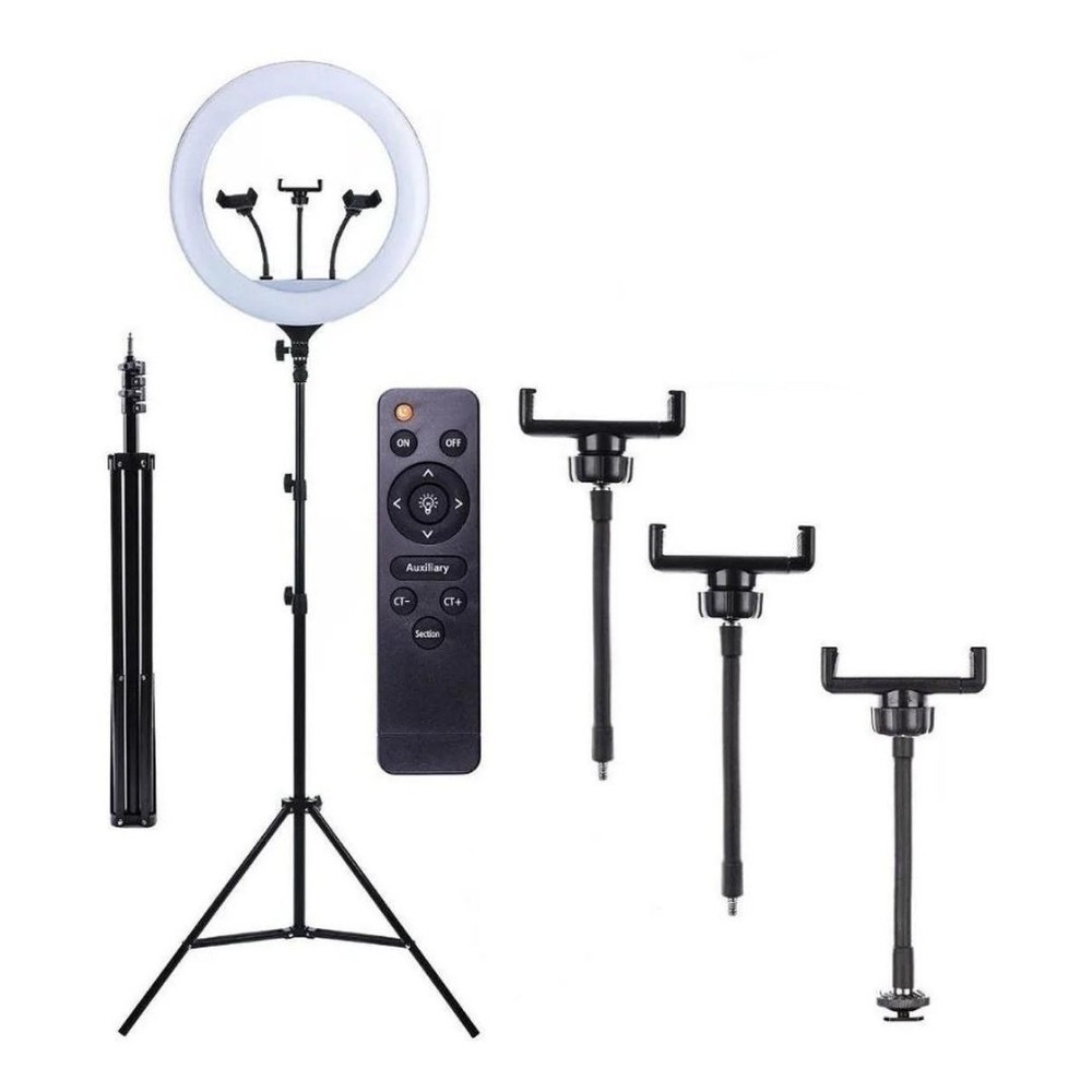 18 polegadas 46CM Ring Light Iluminador Com Suporte 3 Celulares e Tripe 2.1M 18 polegadas 46CM Ring Light Iluminador Com Suporte 3 Celulares e Tripe 2.1M - Oferta na Shopee