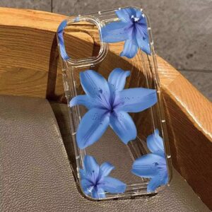 Azul Lírio Flores Padrão Caso De Telefone Para iPhone 16E 15 12 13 14 11 Pro Max XR XS 7 8 Plus Claro Capa Macia - Oferta na Shopee