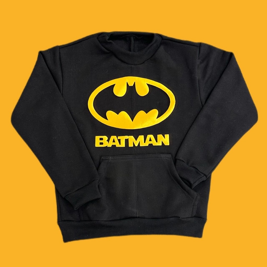 Blusa de Moletom infantil flanelado sem capuz COM BOLSO CANGURU estampado Batman Blusa de Moletom infantil flanelado sem capuz COM BOLSO CANGURU estampado Batman - Oferta na Shopee