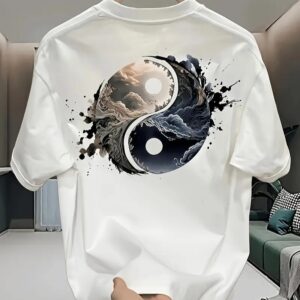 Camiseta Masculina Estampada Yin e Yang  Camisa 100% Algodão Bola Do Comando - Oferta na Shopee